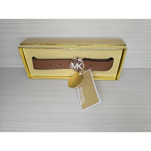 Michael Kors Luggage Brown 28mm Pave Logo Belt L/XL